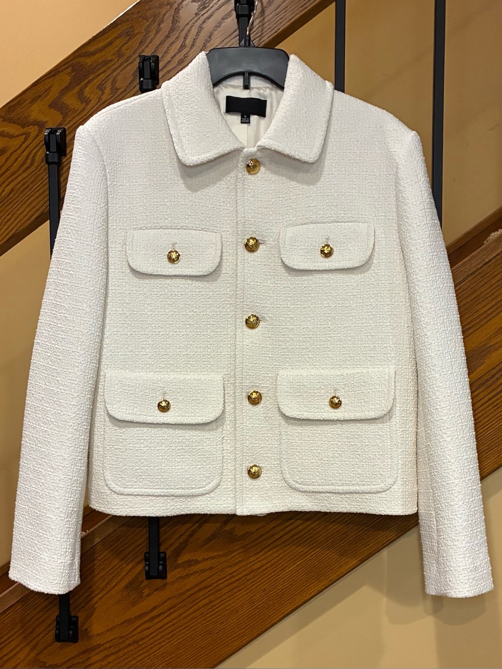 Nili Lotan Paloma Jacket gold buttons front pockets collared lined Ivory SZ. Med